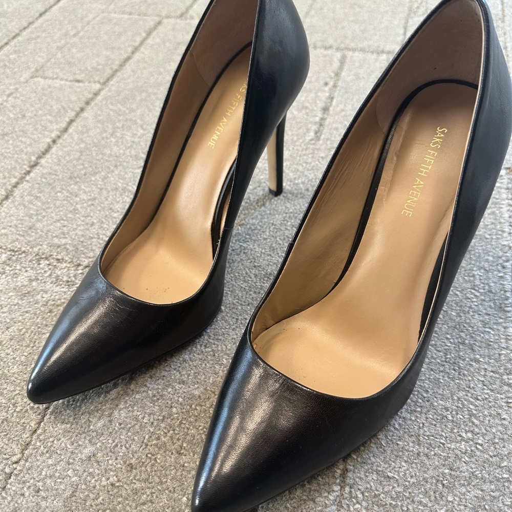 Saks black leather heels